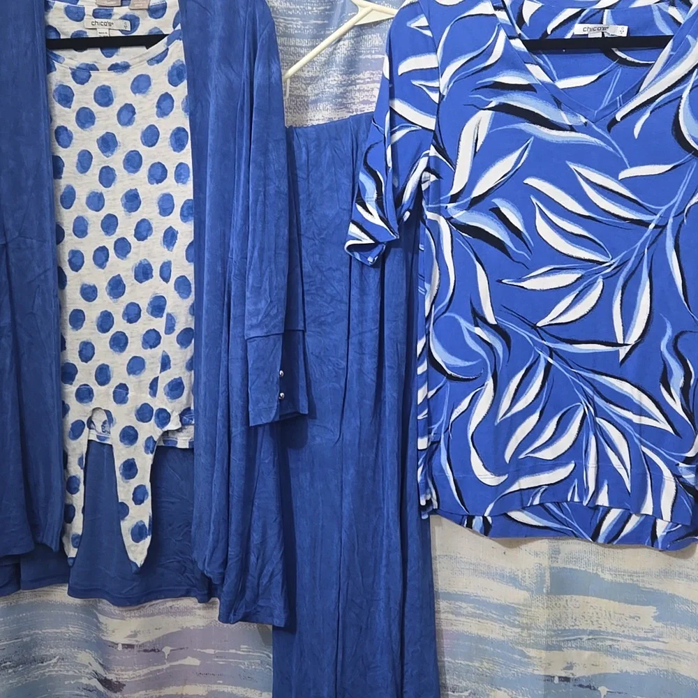 Chico's Southbeach Pantsuit Blue/White Trio - Picture 8 of 10